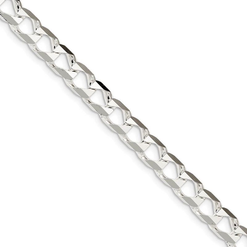 Men's 8.5mm Sterling Silver Flat Square Curb Chain Bracelet, 9 Inch